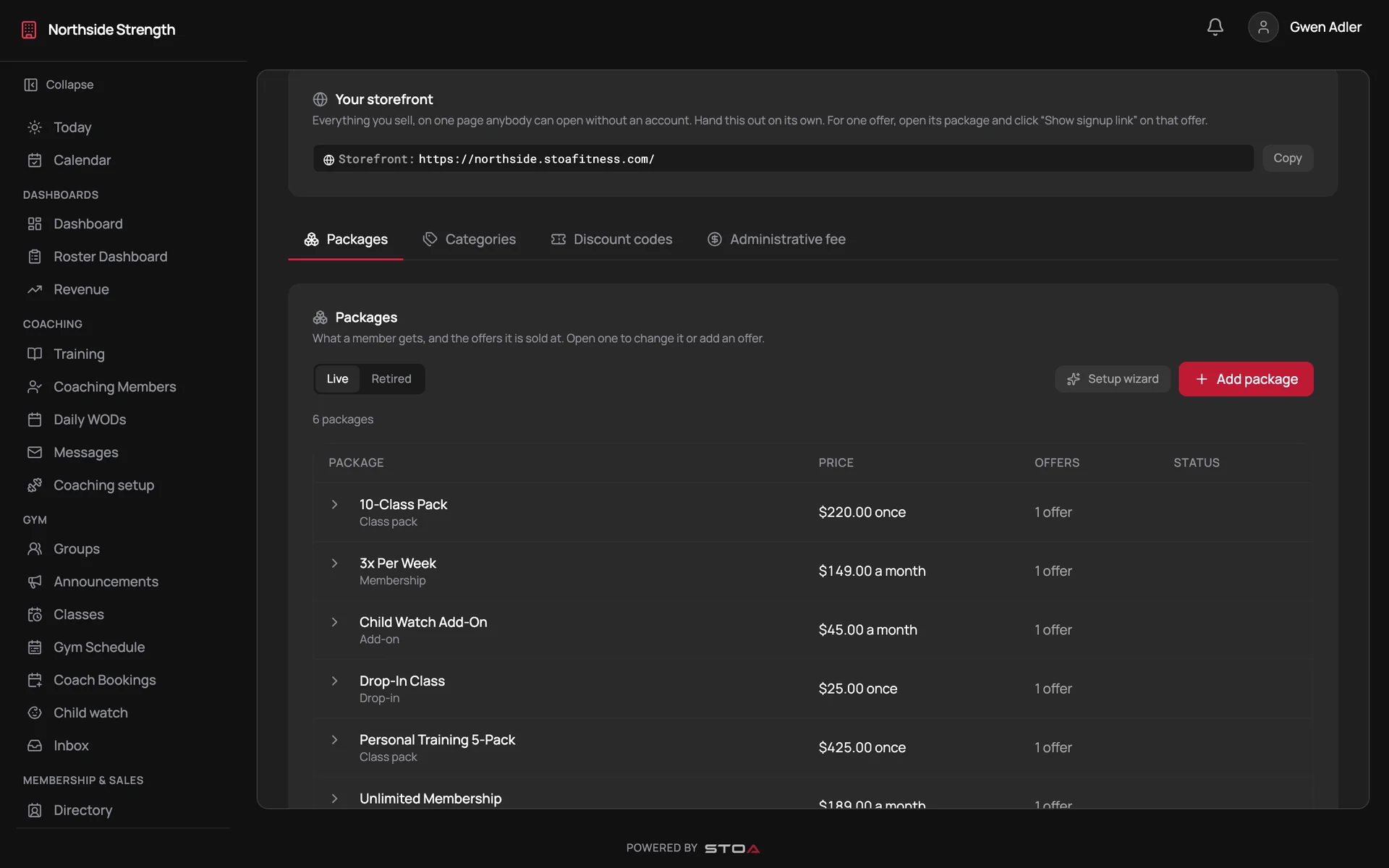 Memberships, class packs and add-ons in the catalog