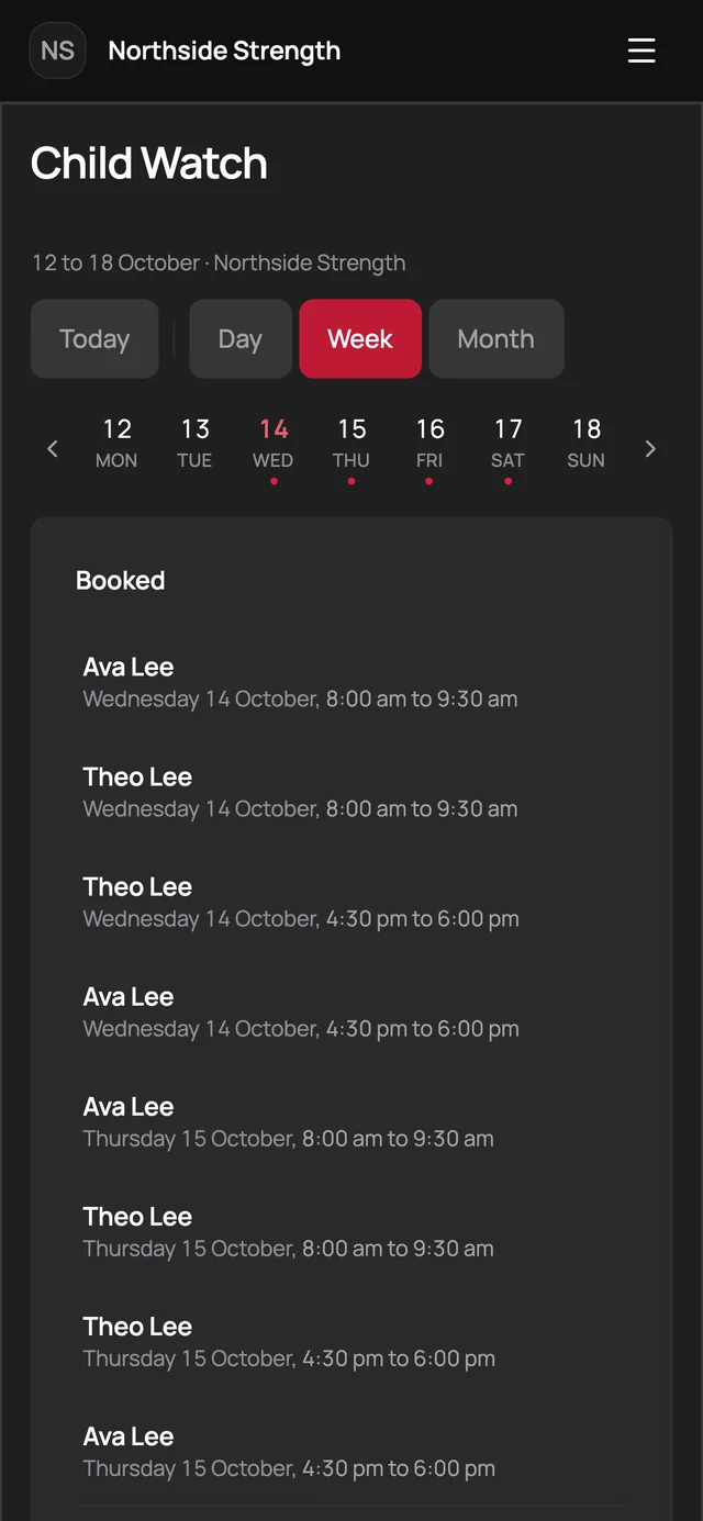 Child watch bookings in the member app