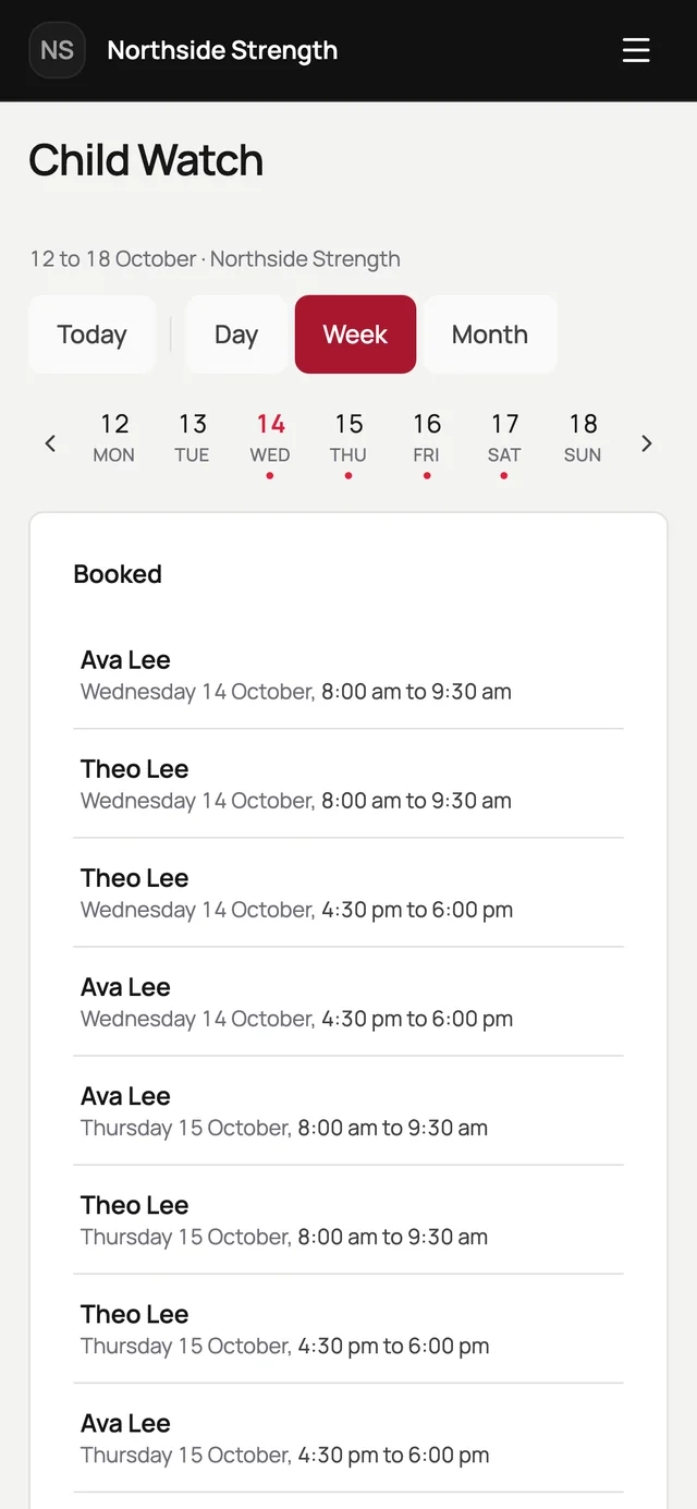 Child watch bookings in the member app