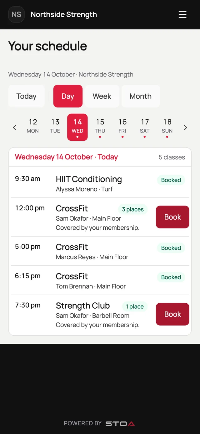 Booking a class in the member app