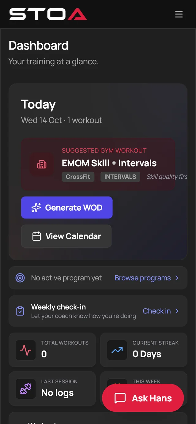 The Stoa Training dashboard